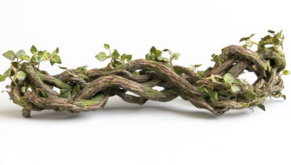 Detailed Green Vine with Leaves on White Background