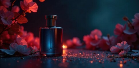 Luxurious product display on dark background with soft glowing lights and subtle shadows, beautiful lighting, high-end products, sophisticated ambiance