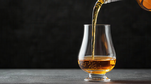 smooth glass of whiskey bourbon being poured