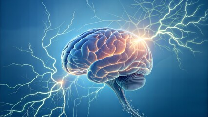 Obraz premium Human Brain with Electrical Stimulation - Scientific Illustration
