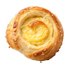 Cheese Danish pastry top view isolated on white background