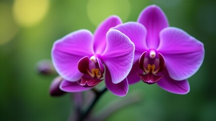 Fototapeta premium Two Vibrant Purple Orchid Flowers Blooming
