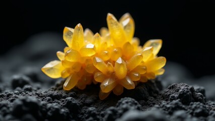 Yellow Crystal Formation On Black Background