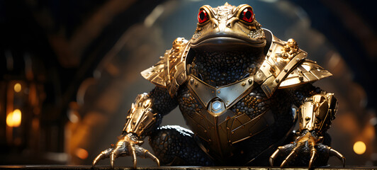 A fierce frog with an armoured shield Diamond, ai generative