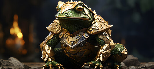 A fierce frog with an armoured shield Diamond, ai generative