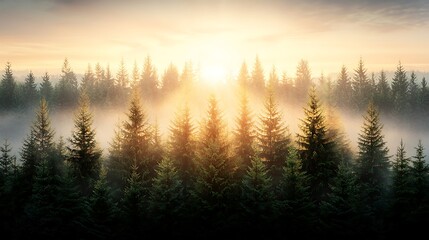 Abstract sunrise over forest nature landscape textured background serene environment