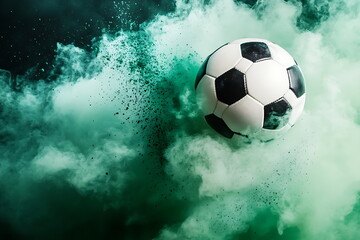 Fototapeta premium soccer ball with green smoke coming out