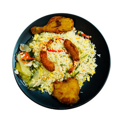 Delicious fried rice with chicken and shrimp, an Asian cuisine delight