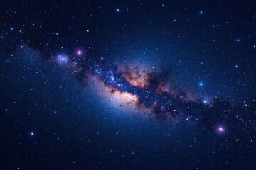 Obraz premium A vast Milky Way galaxy with numerous stars and cosmic dust particles against a dark blue background, universe, space
