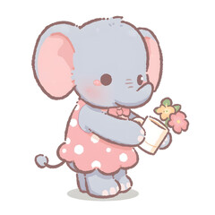 Obraz premium Cute Elephant with Flowers Illustration