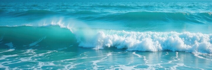 Fototapeta premium Ocean waves with foamy blue turquoise water and ripples on the surface , foam, ocean waves