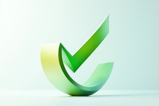 3D Checkmark symbol, light pastel colors, studio backdrop, positive affirmation