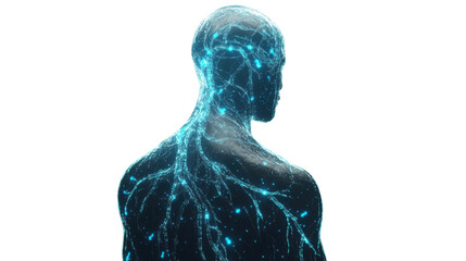 Futuristic human body showing nervous system with transparent background