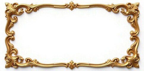 Ornate gold scroll frame with intricate design on white background , vintage, gold