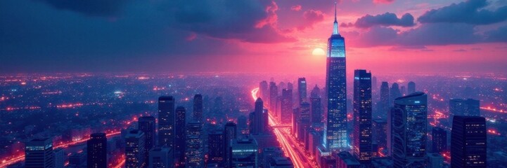 Naklejka premium Blueprint-inspired design on a futuristic cityscape, futuristic, architecture