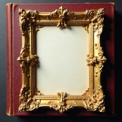 Ornate gold scroll frame with golden filigree and delicate patterns adorns a vintage book , classic, design
