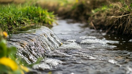 Fototapeta premium Treated water flowing from the final purification stage into a nearby river or reservoir.