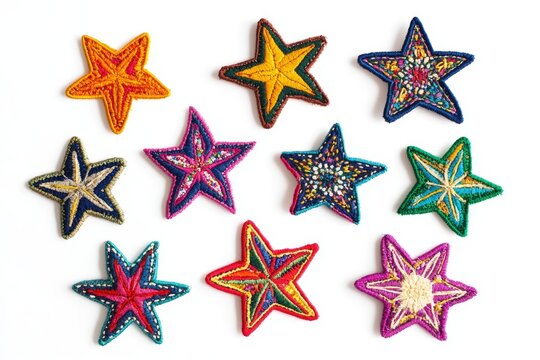 Colorful embroidered star patches on white background (3)