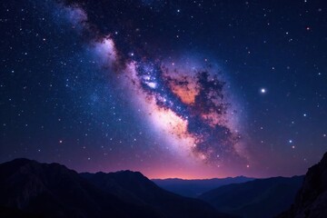 Obraz premium Panoramic View of Milky Way Galaxy with Sparkling Stars and Interstellar Gas, gas, nebula, astronomical
