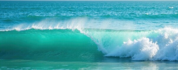 Calm ocean waves on turquoise water with foamy white crest, turquoise, water texture