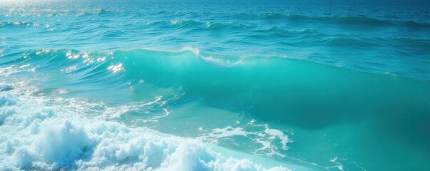 Fototapeta premium Calm ocean waters with foamy waves and turquoise hues, texture, foam