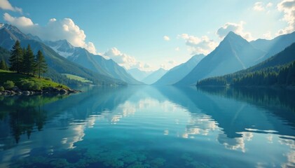 Blueprint-like pattern over a serene lake landscape, blue, lake