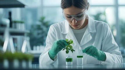 Scientist in laboratory developing biofuel from waste materials using advanced techniques and research methodologies for sustainable energy solutions