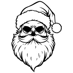 Skull Santa | Santa Hat | Santa Mustache | Santa Claus | Santa Head | Bearded Santa | Santa Face | Christmas Season | Original Illustration | Vector and Clipart | Cutfile and Stencil
