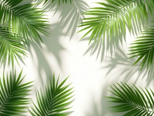 Tropical Palm Fronds Casting Shadows on a Clean White Surface Creating a Fresh and Natural Vibe Perfect for Summer and Relaxation