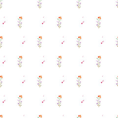 Seamless Pattern Featuring Delicate Floral Motifs with Romantic Heart Elements