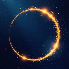 Shimmering gold glitter swirls in a circular motion on a dark blue background , sparkles, abstract