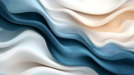 Obraz premium Abstract Blue Beige White Silk Fabric Texture Waves