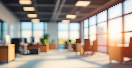 Modern office interior with Computers and desks, blurred background