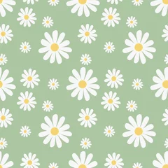 Gardinen Kinderzimmer Muster  Seamless pattern with hand drawn chamomile flower on green background.  © Anzhela