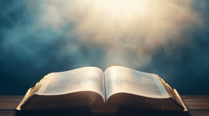 Illuminated Scripture: An open book, bathed in ethereal light, symbolizing wisdom, knowledge, and spiritual enlightenment.