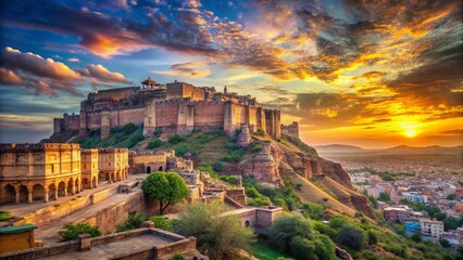 Fototapeta premium Majestic Mehrangarh Fort, Jodhpur, Rajasthan - Sunrise Landscape