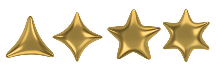 A set Golden star isolated on transparent background