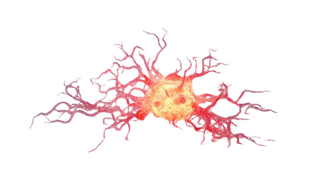 Glowing red dendritic cell spreading on transparent background