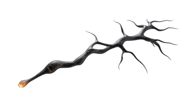 Burning black magic staff with transparent background emitting light