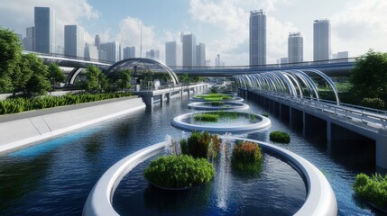 Fototapeta premium A cleaner technology-powered desalination system supplying fresh water to an urban area