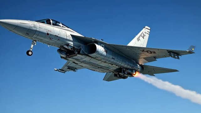 Modern Jet Fighter Ascending Against a Crystal Azure Sky