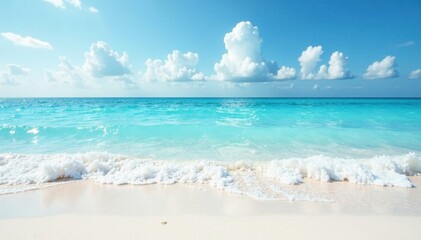 Fototapeta premium Soft blue waters gently lap against white sand, sand, wave