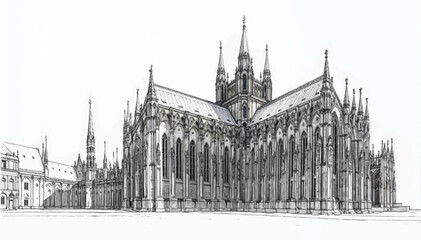 Fototapeta premium Intricate Gothic Cathedral Drawing with Elaborate Architectural Details