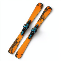 Bright orange ski equipment with unique design, perfect for winter sports enthusiasts seeking adventure on the slopes.