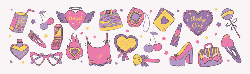Set of Y2k Girly Essentials Illustrations