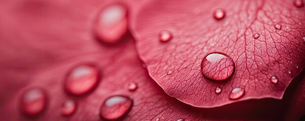 Fototapeta premium Macro flowers landscapes concept. Close-up of fresh red rose petals with dew drops glistening on the surface.