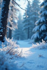 Delicate intricate patterns of frosty snowflakes surrounding a beautiful winter scene, seasonal decor , winter landscape