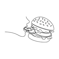 Oneline Drawing Delicious Burger Yummy Fast Food Appetizer Craving Meal