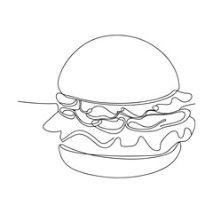 SingleLine Drawing Delicious Hamburger Fast Food Meal Art