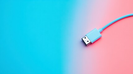 Fototapeta premium Close up USB cable plug Over solid pastel Studio Background.